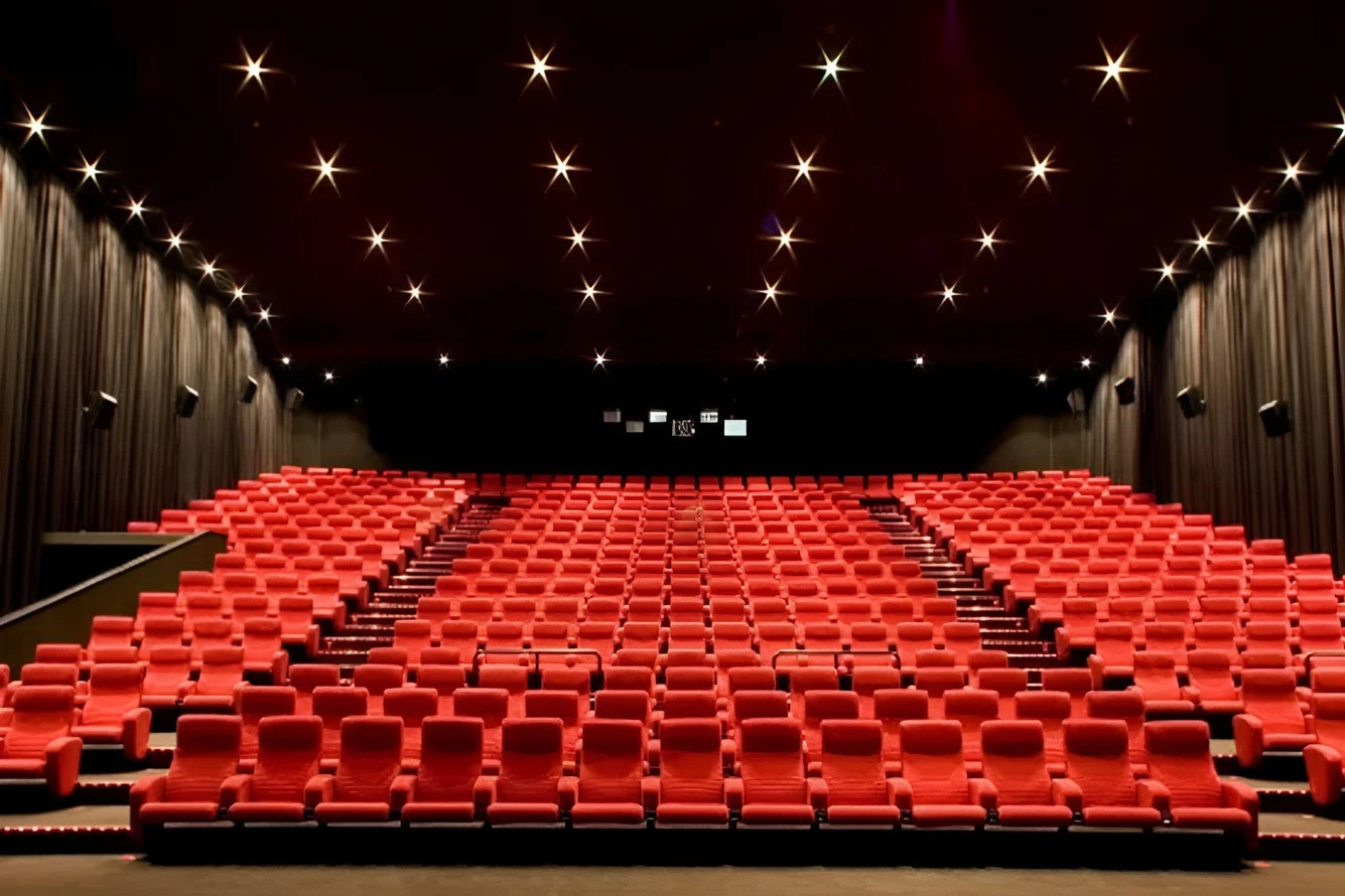 Red seats in Amc Cinemas Panorama 10, Riyadh auditorium.