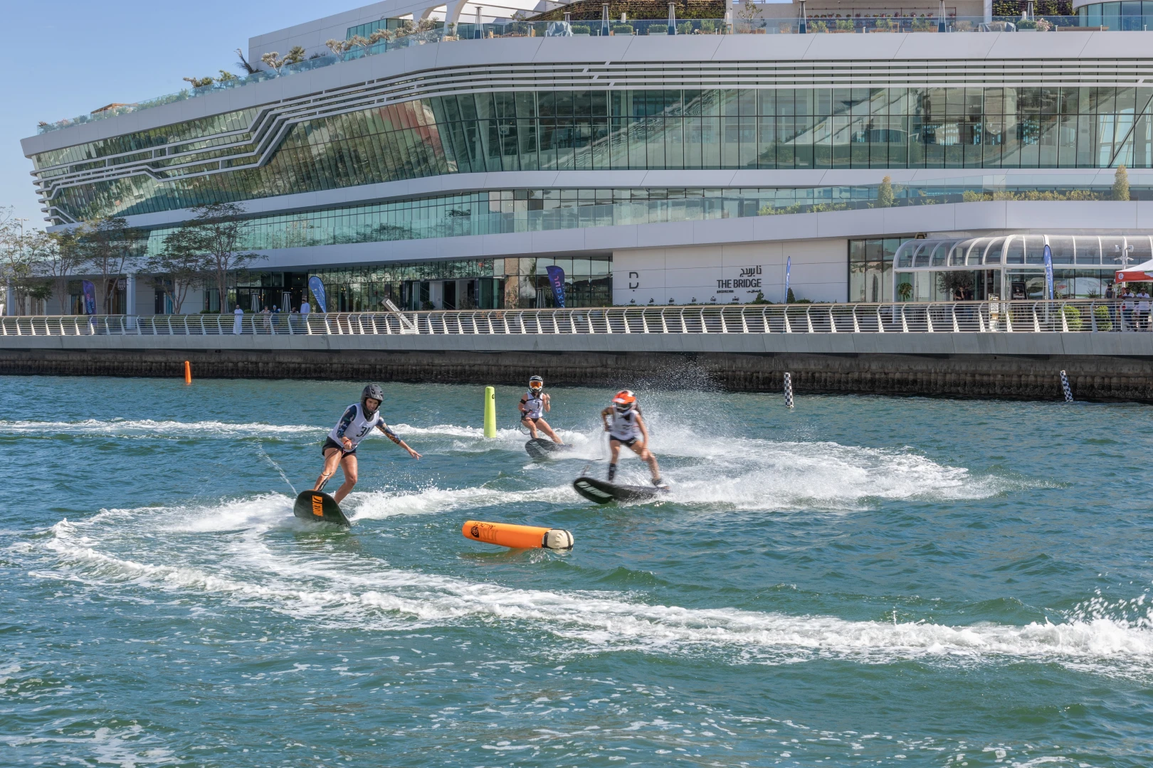 Jet surfers racing at Al Qana, Abu Dhabi waterfront.