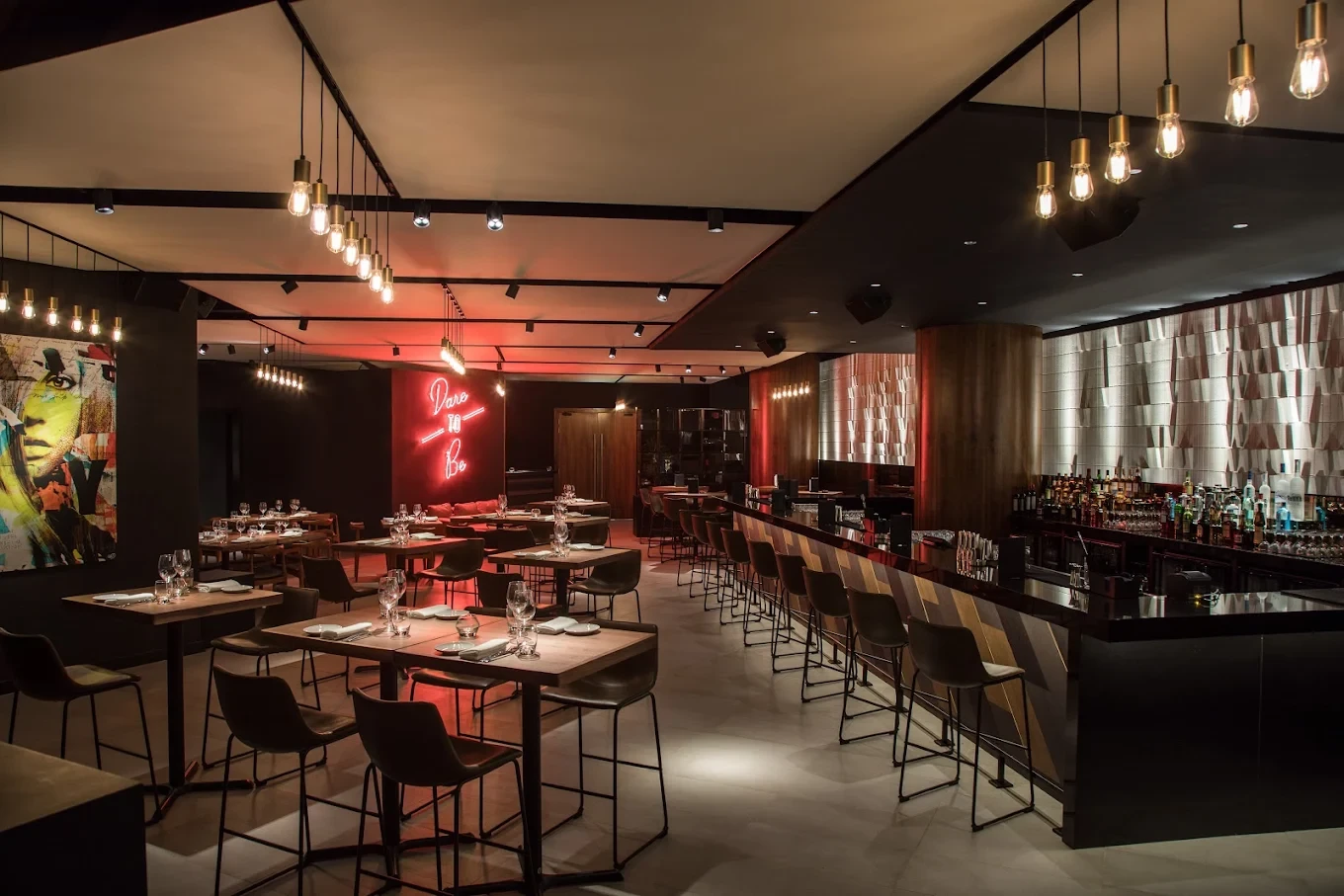 STK Dubai JBR restaurant interior with modern decor and ambient lighting.