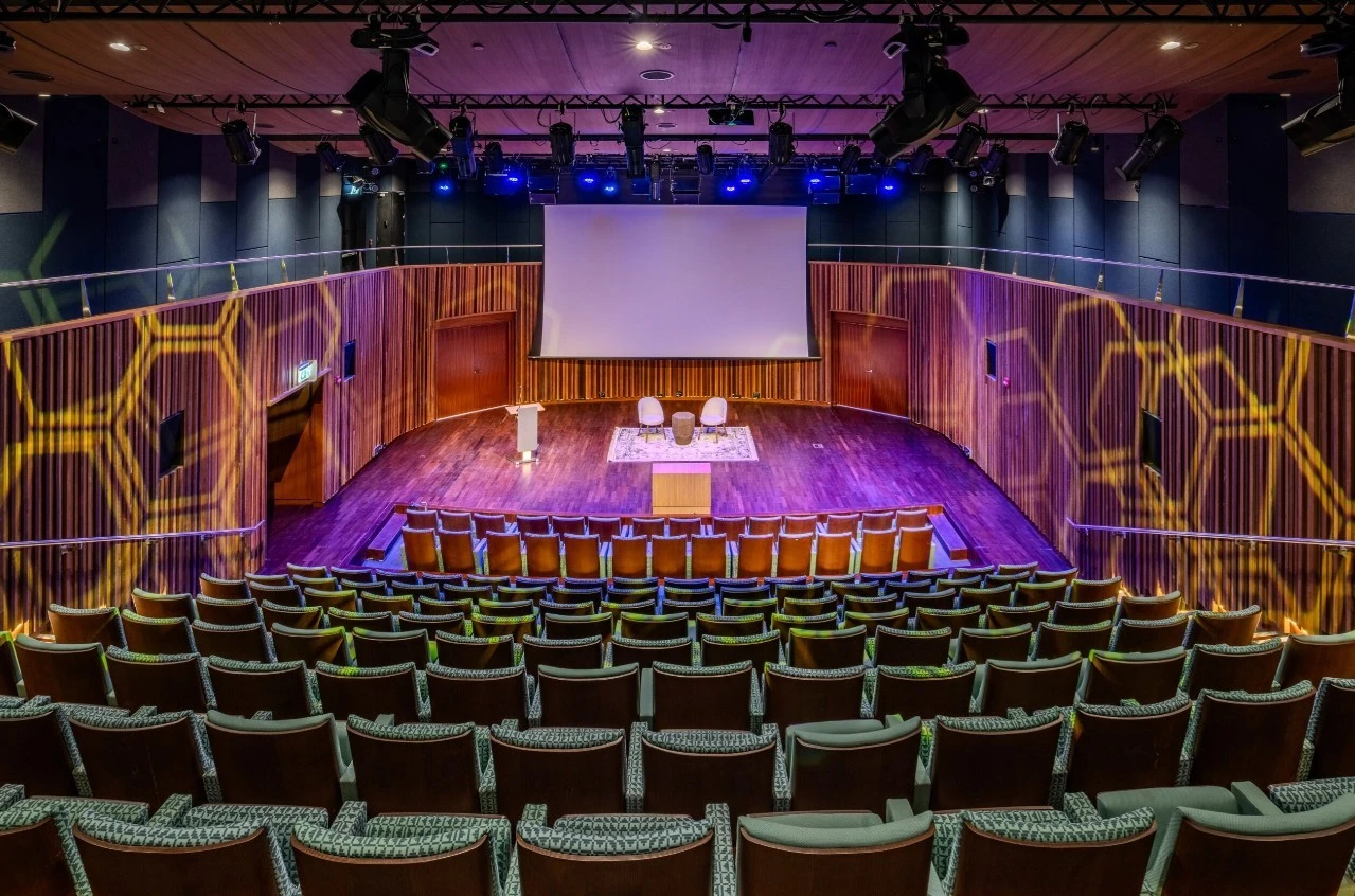 Auditorium with stage and seating at Expo City Dubai.