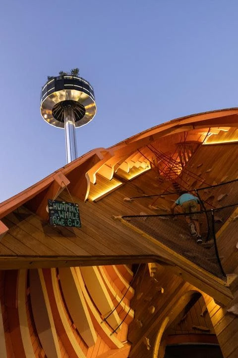 Expo City Dubai wooden structure with observation tower, Rashid's Adventures.