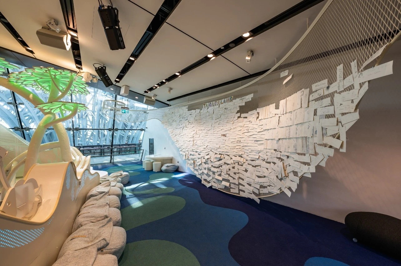 Modern interior at Taqa Island, Expo City Dubai, with abstract decor.