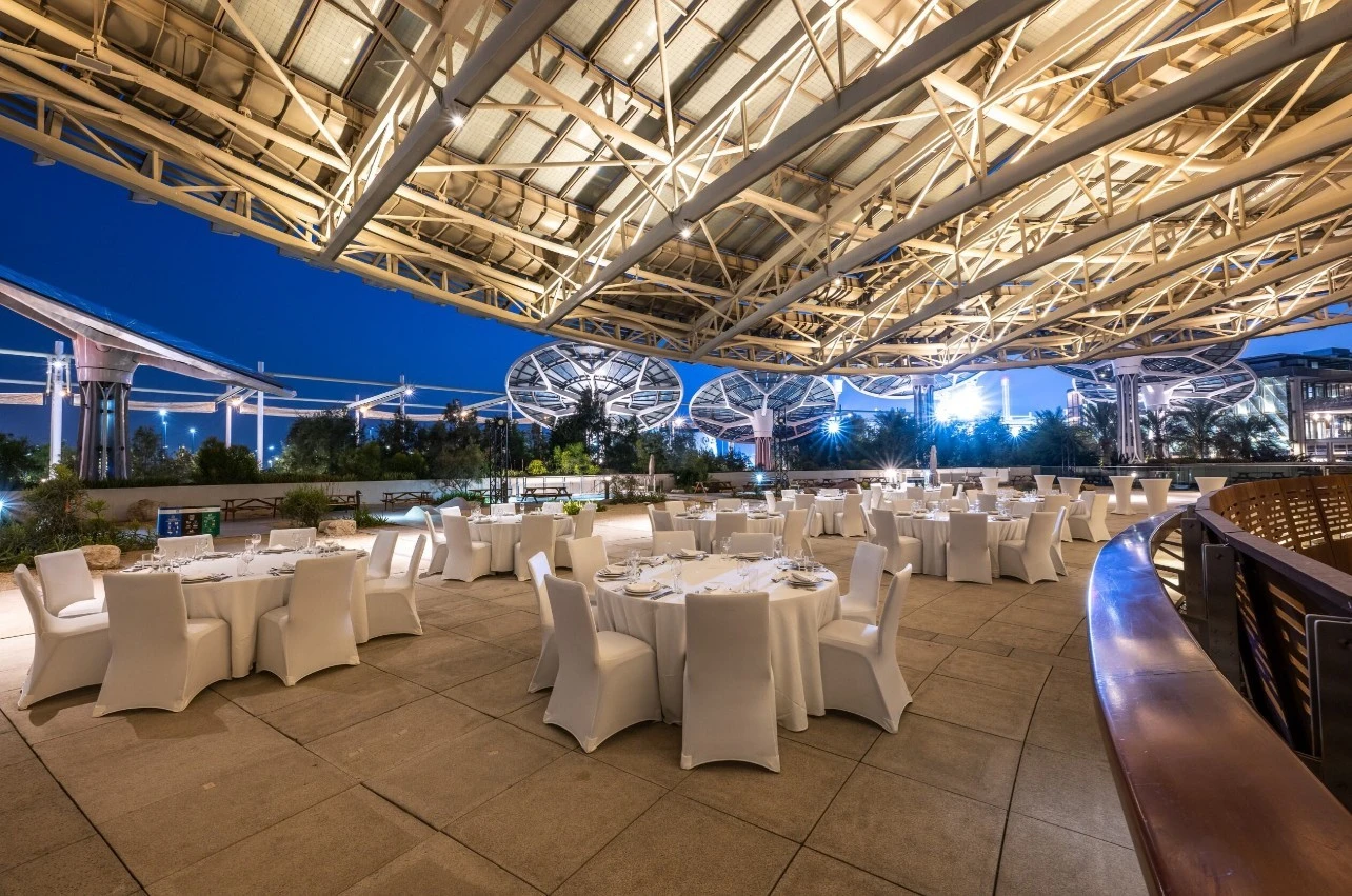 Elegant dining setup at Terra Terrace, Expo City Dubai.