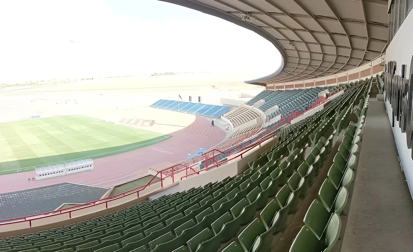 Curved roof and empty seats, King Khalid Sport City Stadium, Tabuk.
