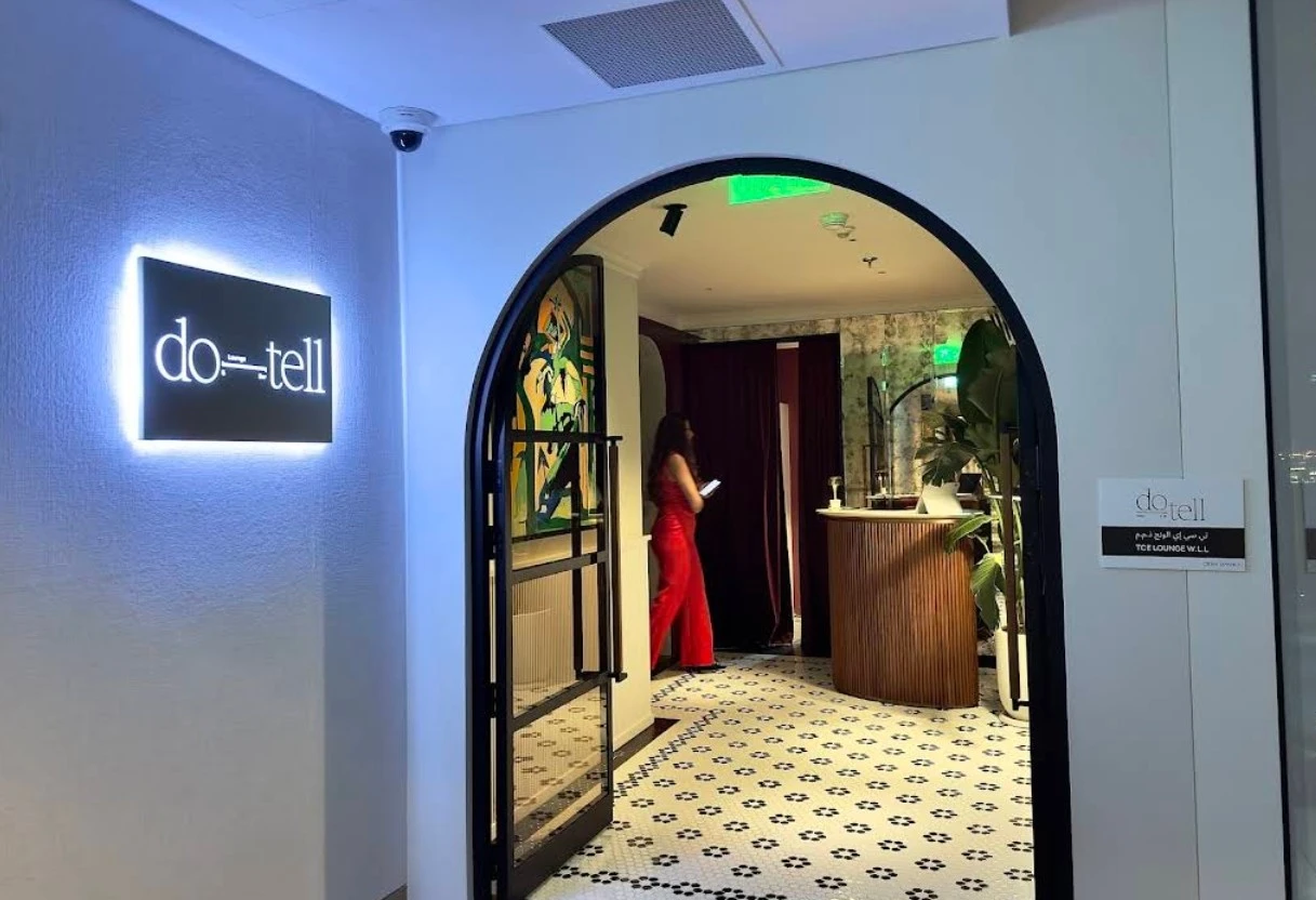 Entrance to Do Tell Bahrain venue in Manama, stylish interior design.