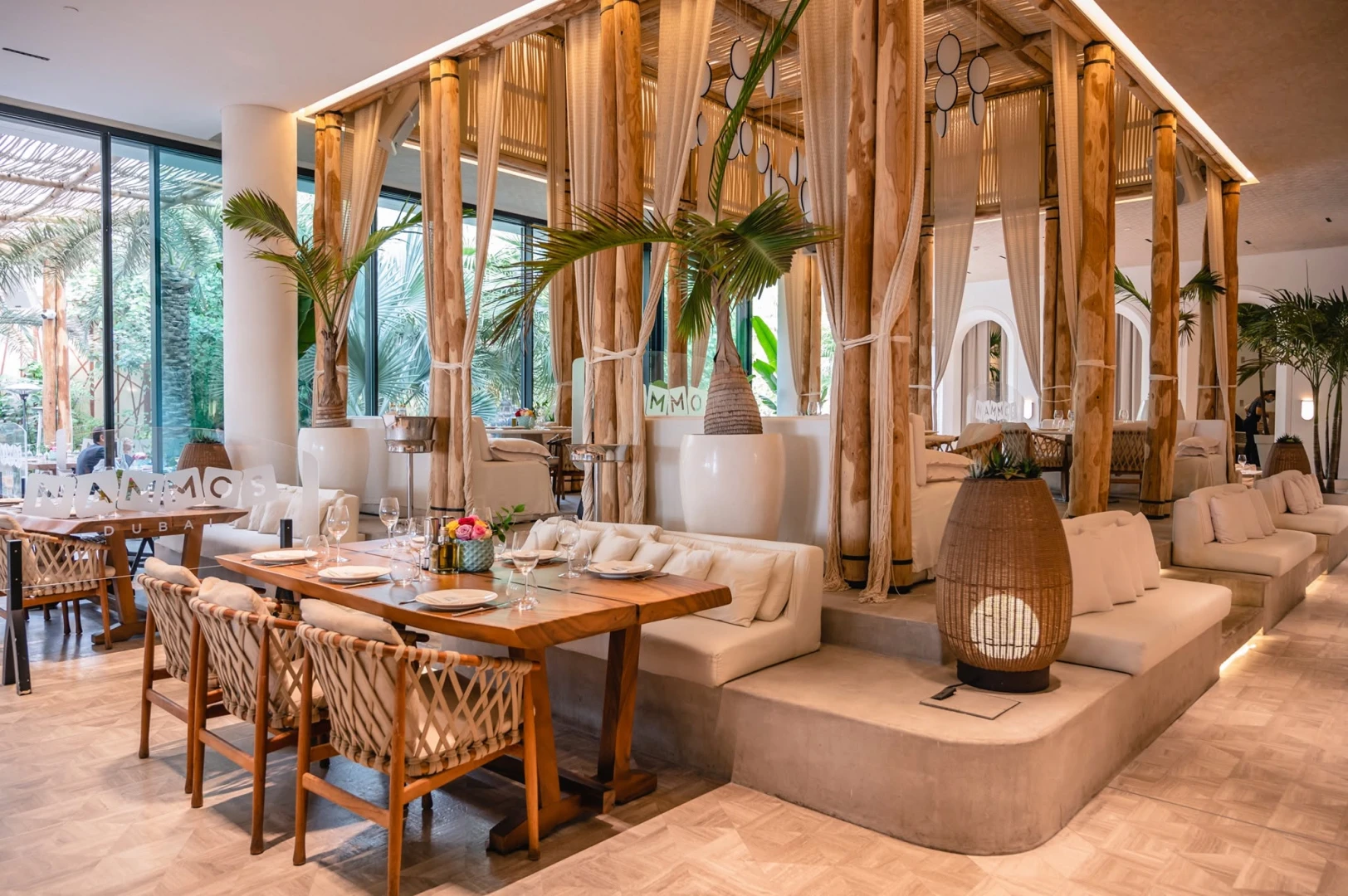 Elegant interior of Nammos Dubai, ideal for events and weddings.
