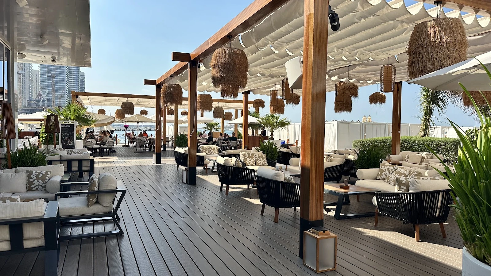 Outdoor seating at Jones the Grocer, The Palm Jumeirah, Dubai.