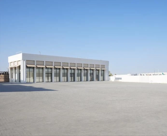 Jax District Riyadh venue exterior with spacious courtyard in Dubai.