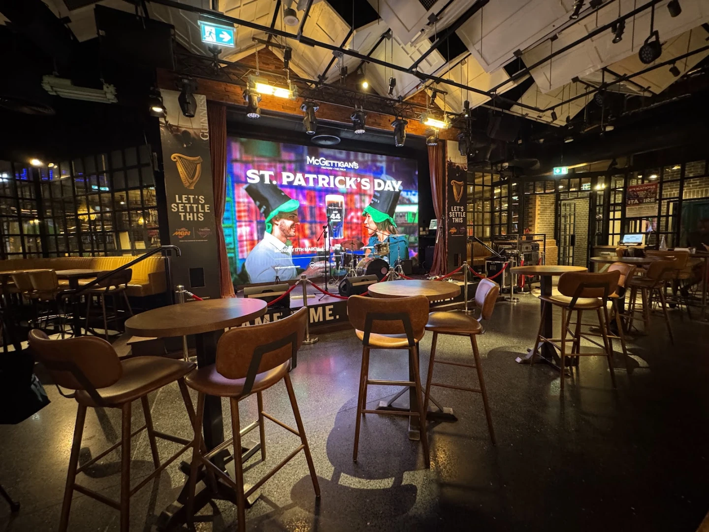 McGettigan's Factory The Palm interior with stage and seating, Dubai.