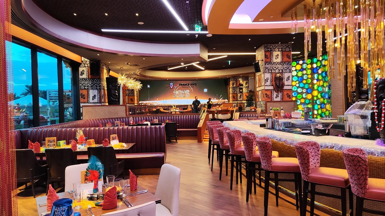 Trader Vic's Palm Jumeirah interior, vibrant decor, Dubai venue.