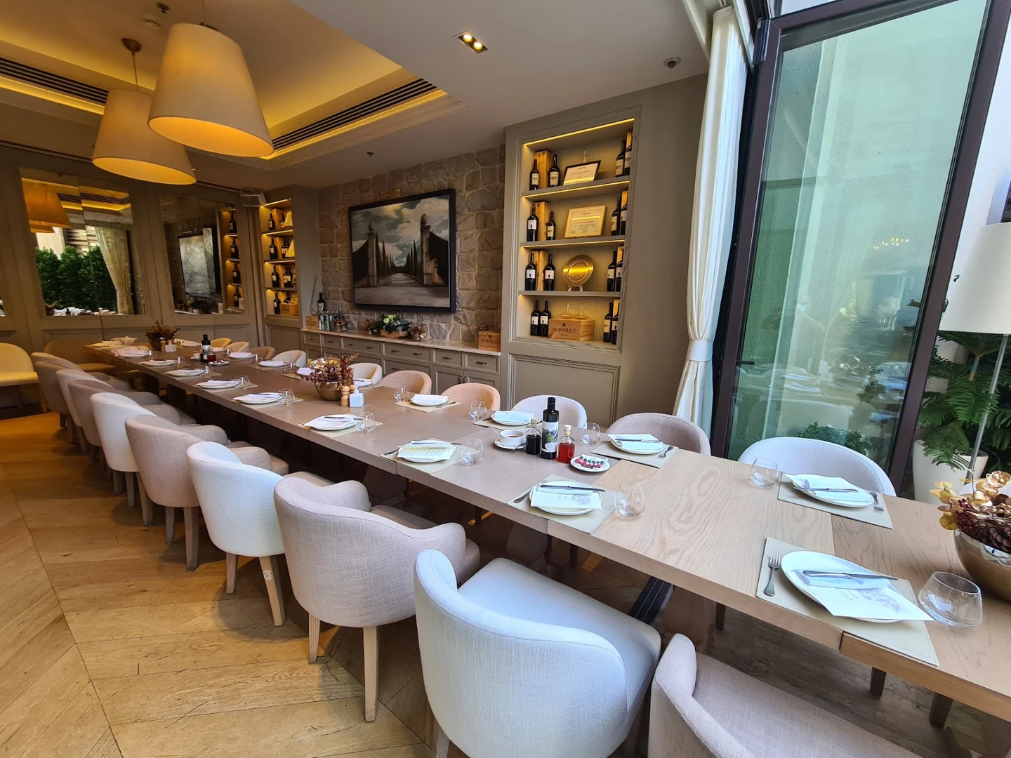 Elegant dining setup at Il Borro Tuscan Bistro Dubai venue.
