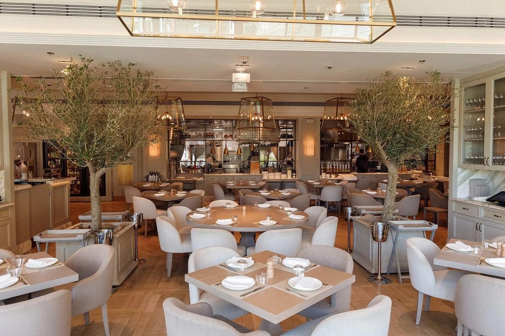 Elegant dining area at Il Borro Tuscan Bistro Dubai, ideal for events.