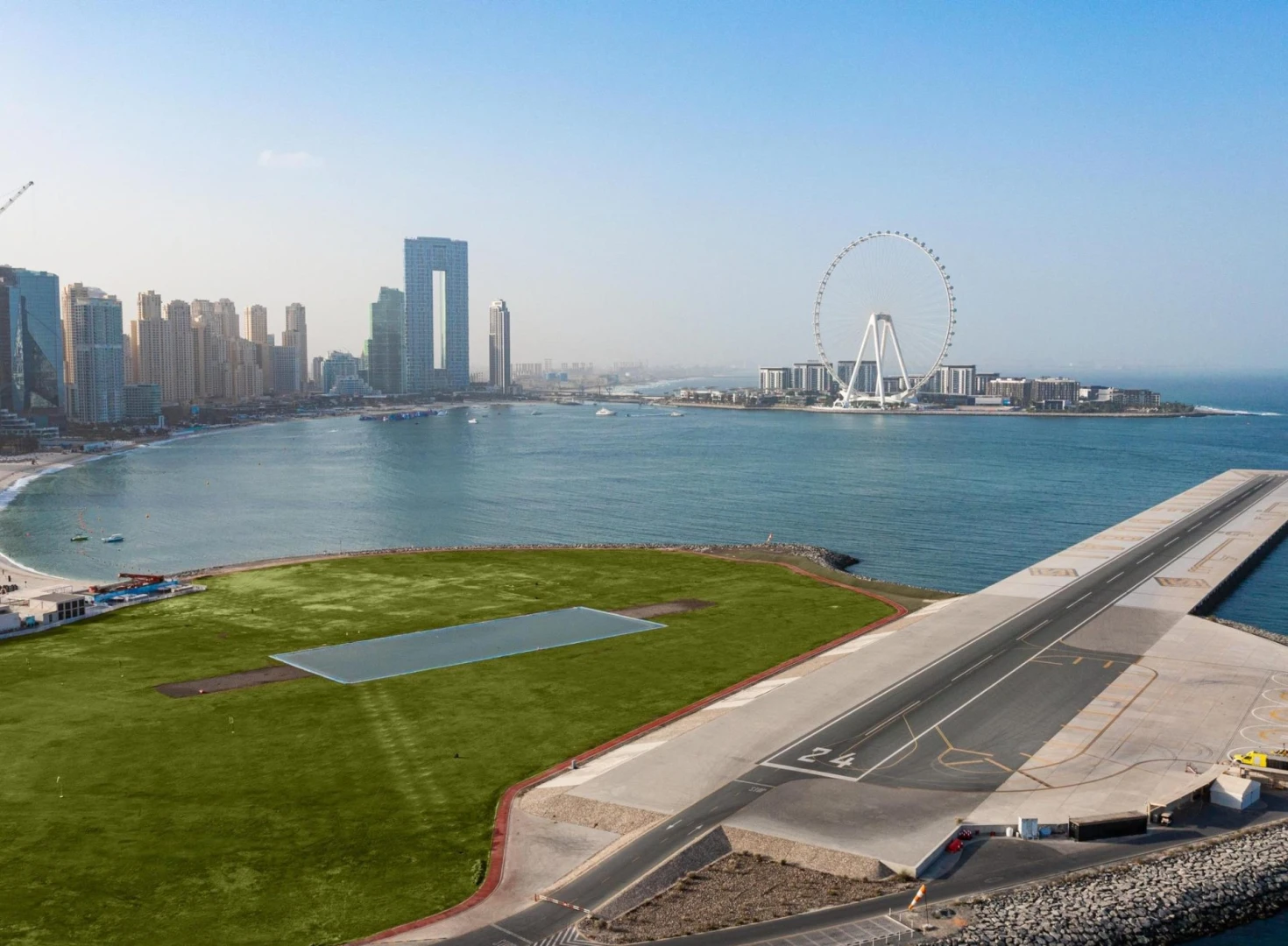 Runway and waterfront view at Skydive Dubai, Dubai, UAE