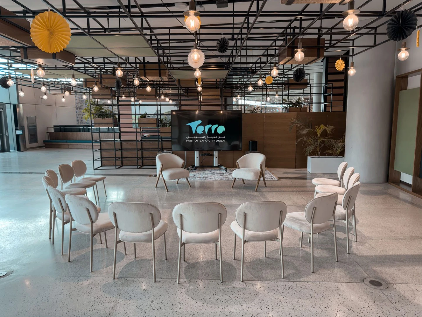 Seating arrangement and decor at Terra, Expo City Dubai, Dubai, UAE