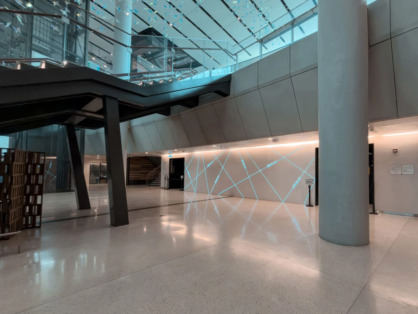 Modern interior with geometric lighting at Terra, Expo City Dubai, Dubai, UAE