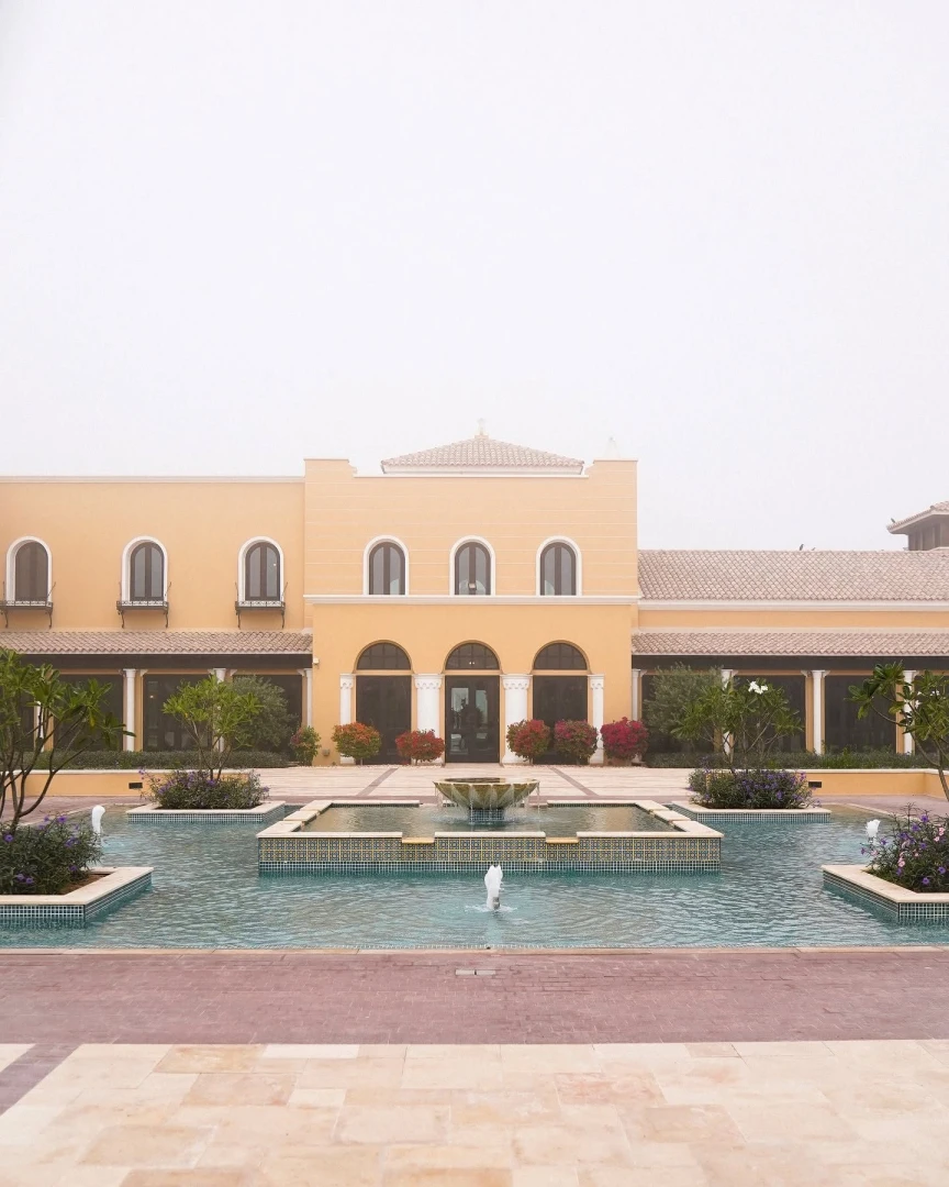 Elegant courtyard with fountain at Dubai Polo & Equestrian Club, Dubai, UAE