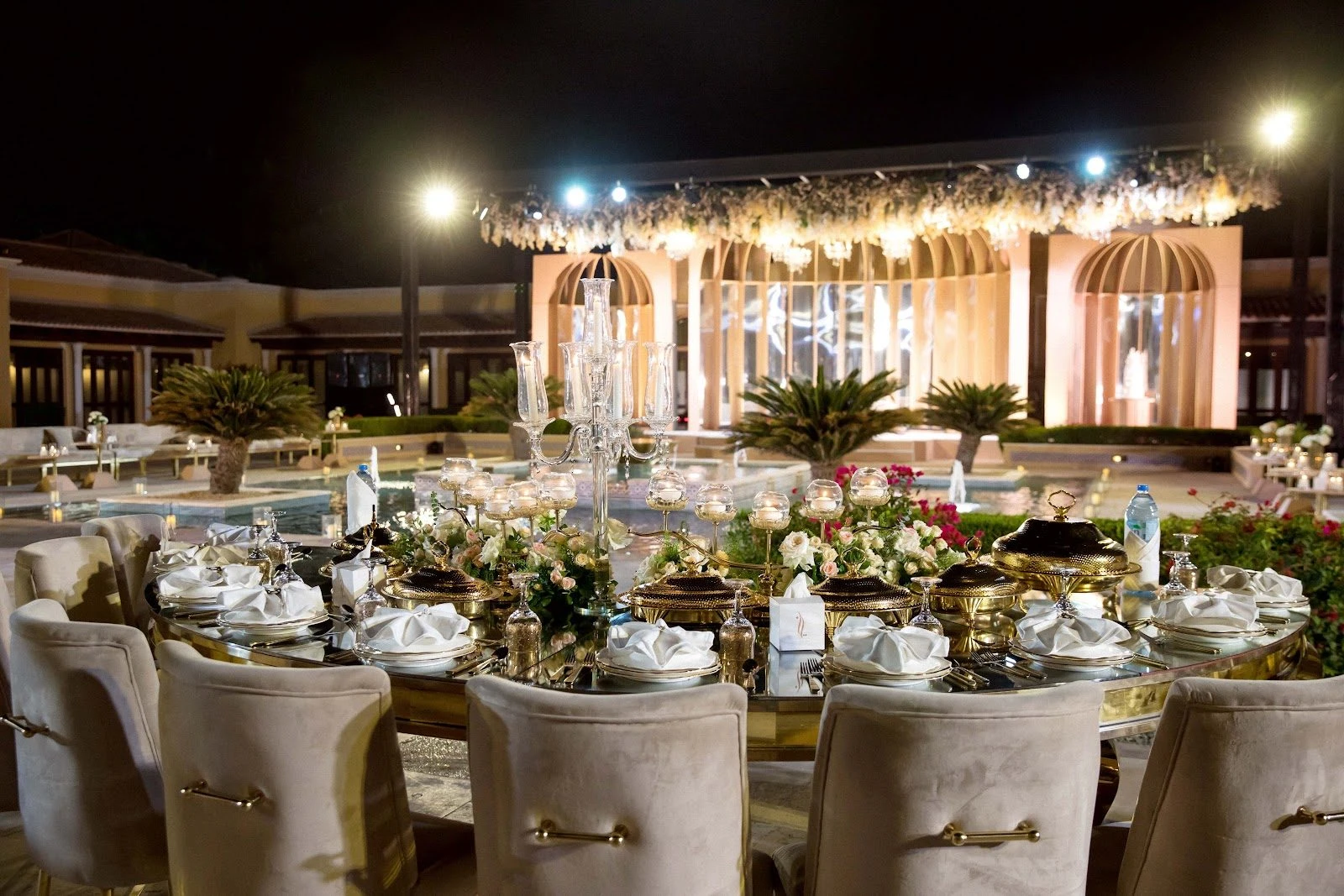 Elegant outdoor dining setup at Dubai Polo & Equestrian Club, Dubai, UAE