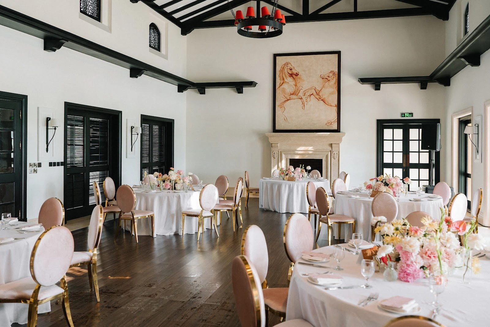 Elegant event setup with round tables at Dubai Polo & Equestrian Club, Dubai, UAE.