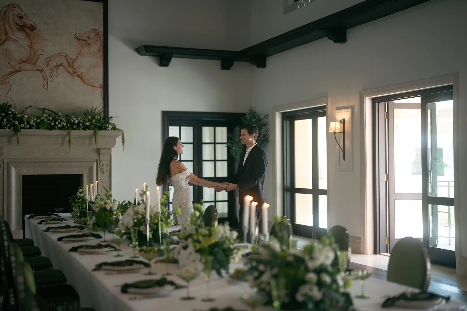 Elegant dining setup with couple at Dubai Polo & Equestrian Club, Dubai, UAE.