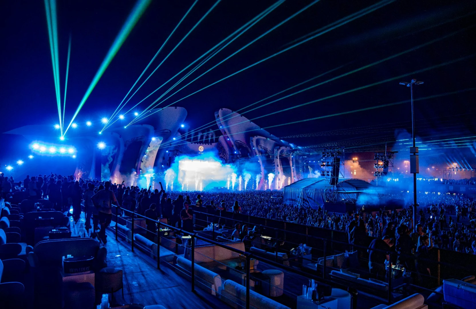 Night event with lights and crowd at Dubai Parks and Resorts, Dubai, UAE