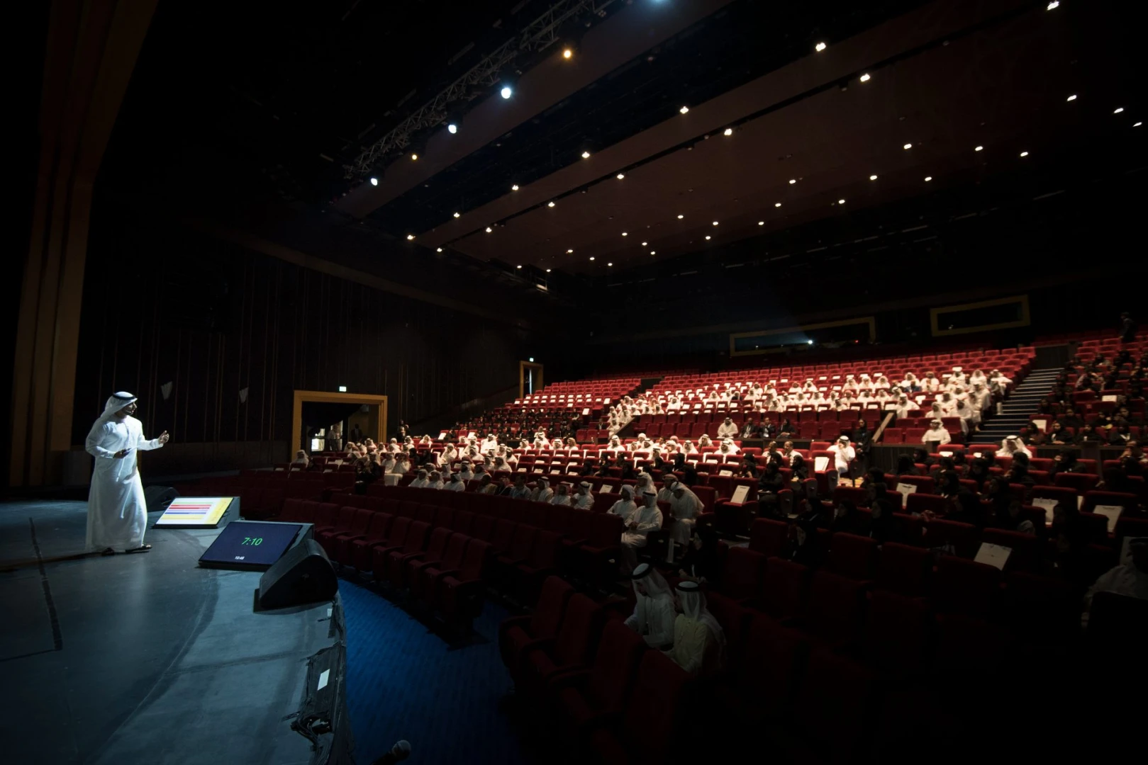 Large auditorium with audience at Dubai Parks and Resorts, Dubai, UAE