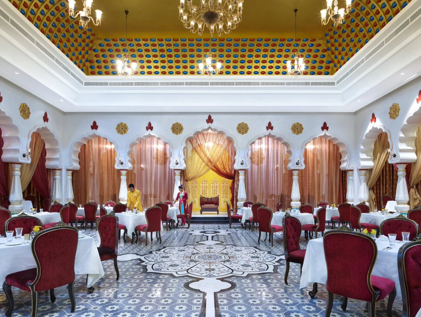 Elegant dining area with ornate decor at Dubai Parks and Resorts, Dubai, UAE