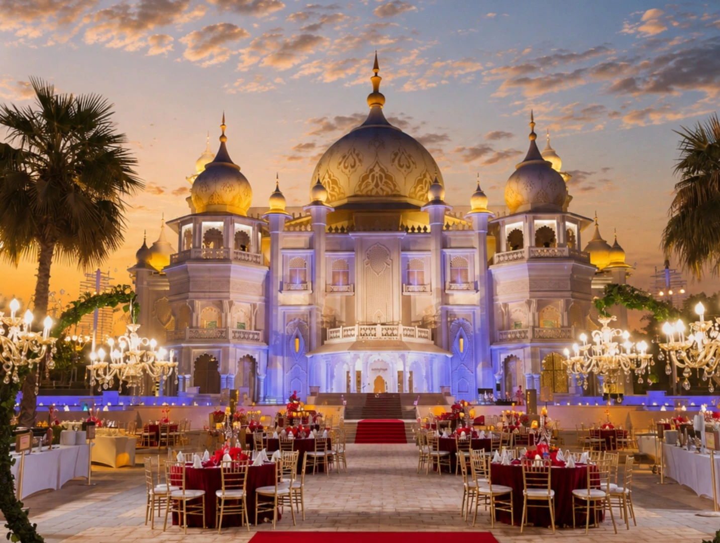 Elegant outdoor event setup at Dubai Parks and Resorts, Dubai, UAE.