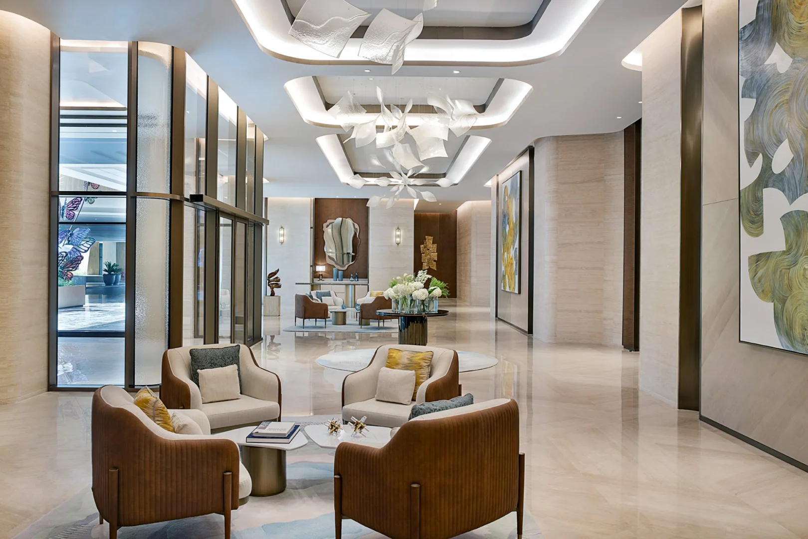 Elegant lobby with modern decor at The St. Regis Riyadh, Saudi Arabia