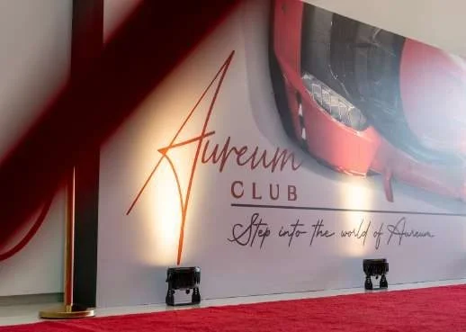 Red carpet entrance at Aureum Club, Dubai, UAE